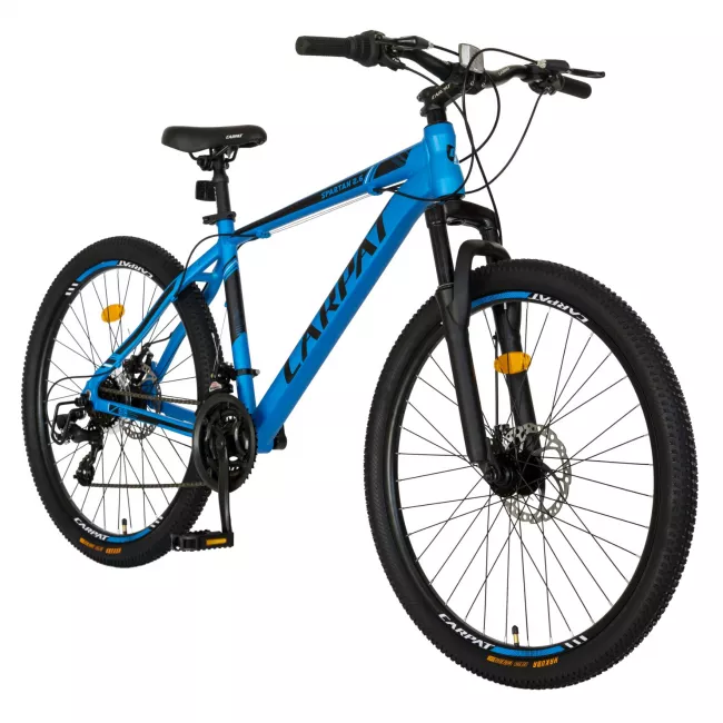 Bicicleta MTB-HT, 21 viteze, Roti 27 Inch, Cadru Aluminiu 6061, Frane pe Disc, Carpat C2758C, Albastru cu Design Negru 2