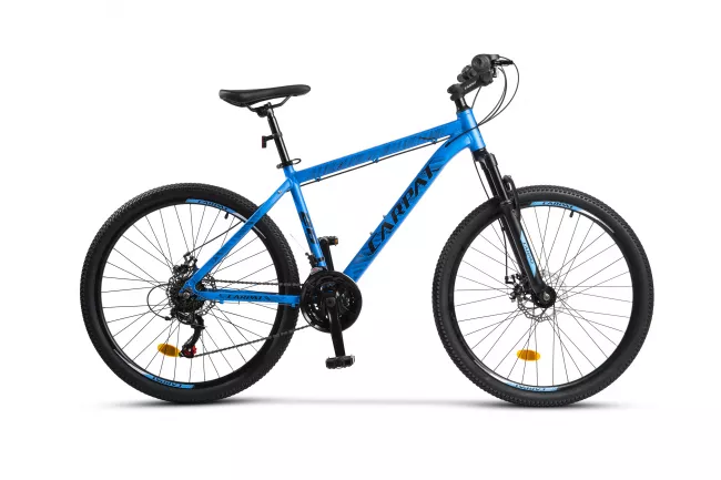 Bicicleta MTB-HT, 21 viteze, Roti 26 Inch, Cadru Aluminiu 6061, Frane pe Disc, Carpat C2684C, Albastru cu Design Negru 1