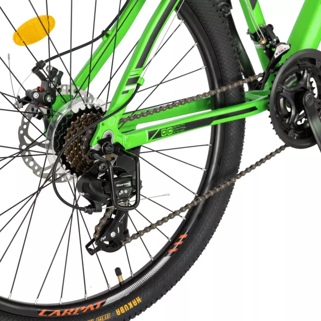 Bicicleta MTB-HT, 21 viteze, Roti 27.5 Inch, Cadru Aluminiu 6061, Frane pe Disc, Carpat C2758C, Verde cu Design Negru 4