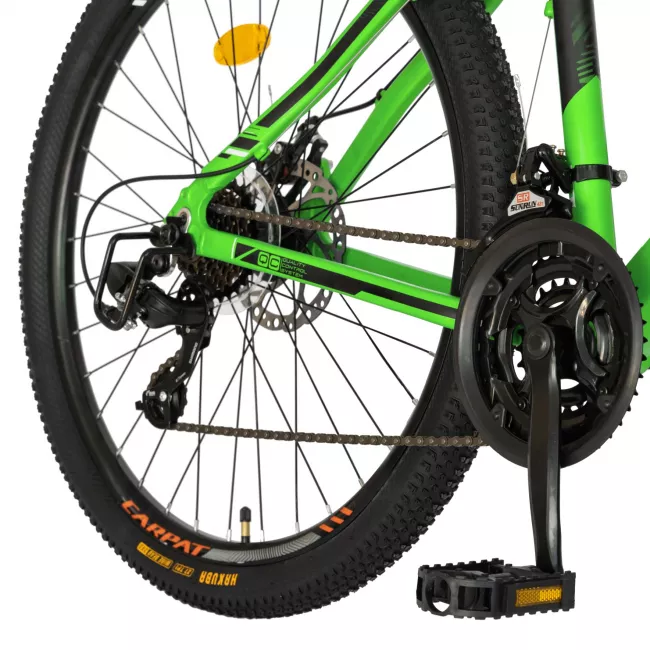 Bicicleta MTB-HT, 21 viteze, Roti 27.5 Inch, Cadru Aluminiu 6061, Frane pe Disc, Carpat C2758C, Verde cu Design Negru 5