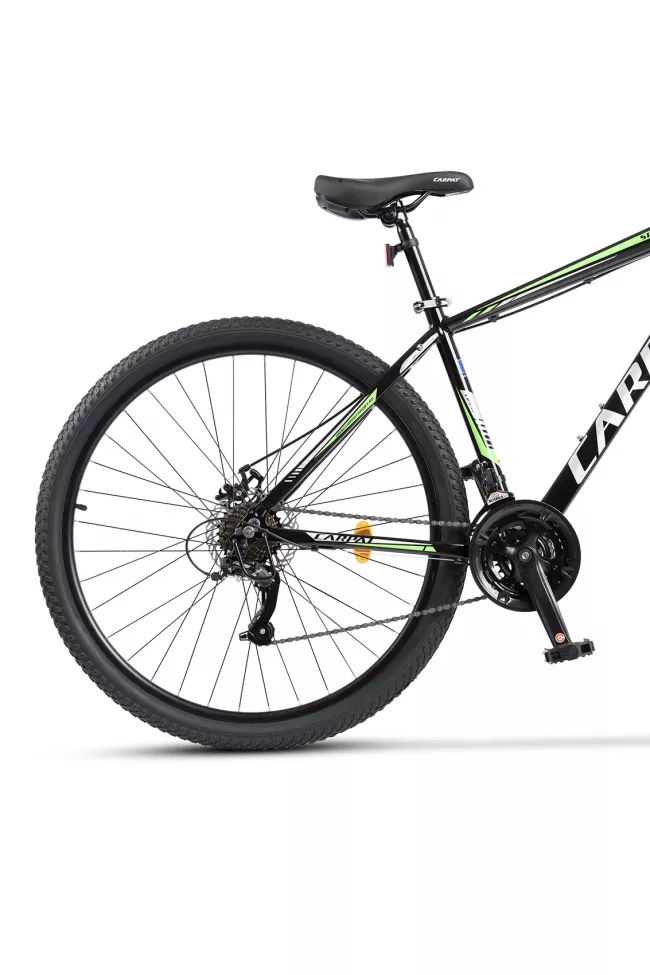 Bicicleta MTB-HT Carpat SPARTAN C2958B, Schimbator Index HE-M50 7 viteze, Roti 29 Inch, Cadru Aluminiu, Frane pe Disc, Negru/Argintiu/Verde 5