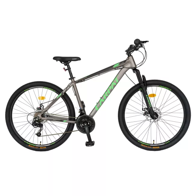 Bicicleta MTB-HT Montana, Manete Schimbator Secventiale, 21 Viteze, Cadru Aluminiu, Roti 29 Inch, Frane pe Disc, Carpat C2999A, culoare Gri/Negru/Verde 1