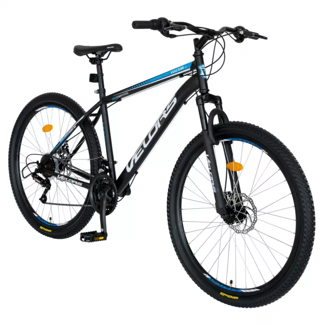 Bicicleta MTB-HT, Schimbator Saiguan, 18 Viteze, Roti 27.5 Inch, Frane pe Disc, Velors V2709A, Negru cu Design Albastru 2