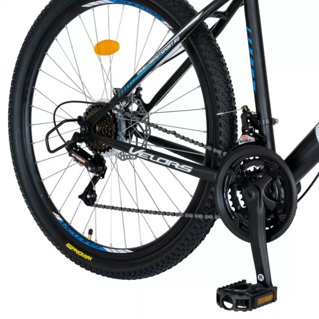 Bicicleta MTB-HT, Schimbator Saiguan, 18 Viteze, Roti 27.5 Inch, Frane pe Disc, Velors V2709A, Negru cu Design Albastru 3