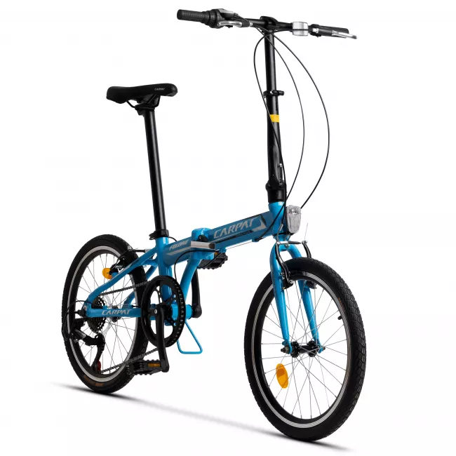 Bicicleta Pliabila, 7 Viteze, Roti 20 Inch, Frane V-Brake, Carpat Folding C2068B, Cadru Albastru cu Design Alb 2