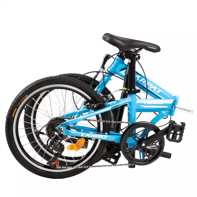Bicicleta Pliabila, 7 Viteze, Roti 20 Inch, Frane V-Brake, Carpat Folding C2068B, Cadru Albastru cu Design Alb 11