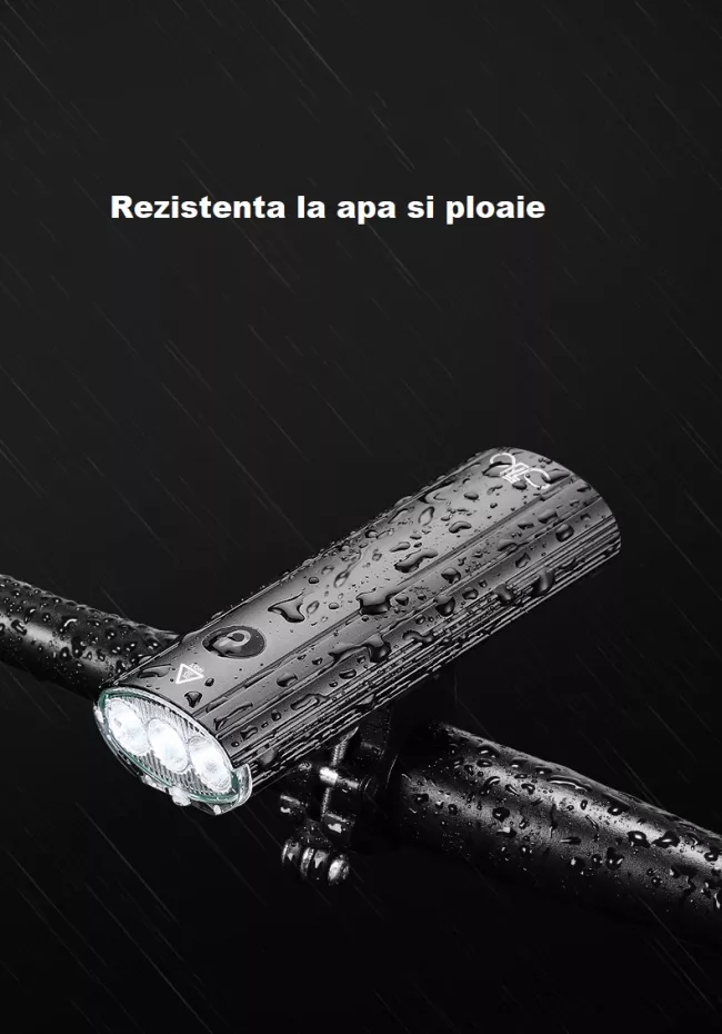 Lanterna bicicleta, incarcare USB, 3 LED-uri, 3 moduri de iluminare, negru 9
