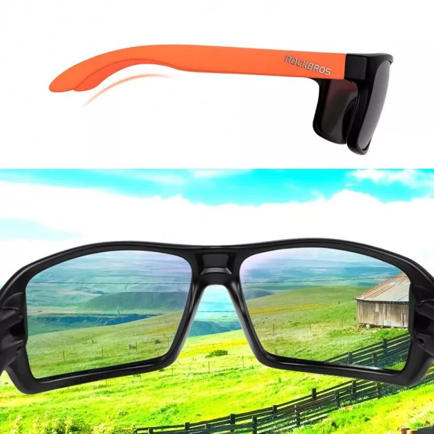 Ochelari de soare polarizati retro style cu rama portocalie Rockbros 4