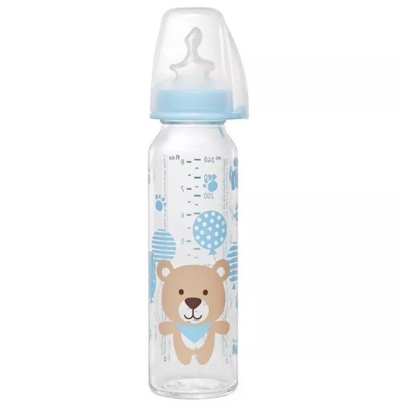 Biberon sticla 250 ml cu tetina silicon pt lapte, nr 1, nip 35015 albastru, [],bestfam.ro