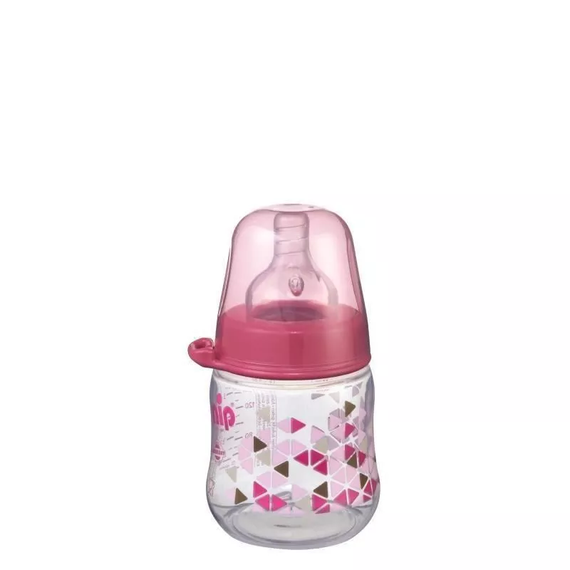 Biberon cu gat larg Girl PP 150 ml,tetina silicon ortodontica, debit mediu, 0+ luni, nip 35056, [],bestfam.ro