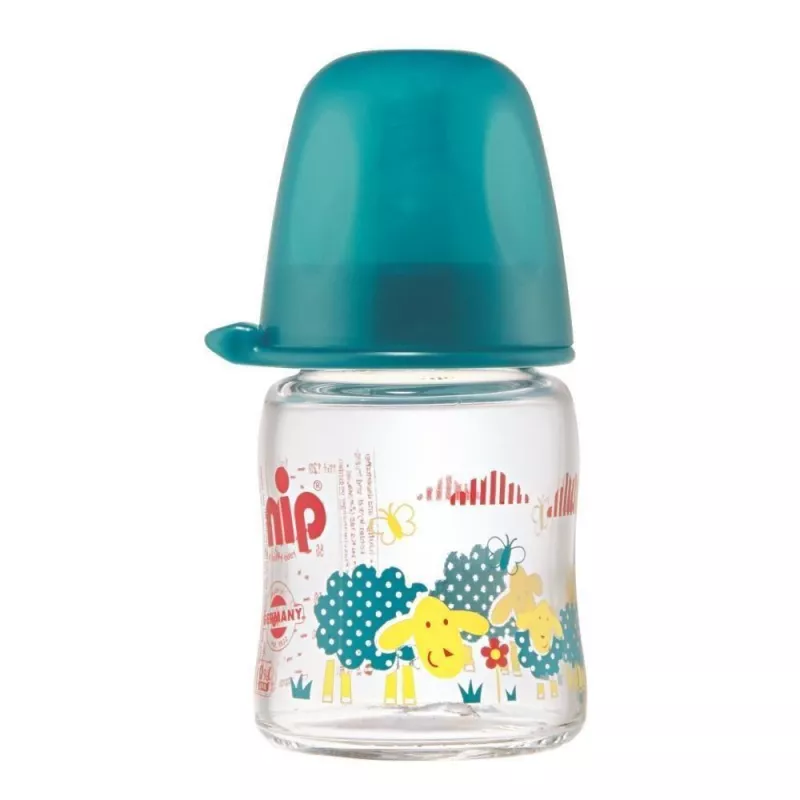 Biberon de sticla cu gat larg Boy 120 ml, tetina silicon, 0+ Nip 35065, [],bestfam.ro