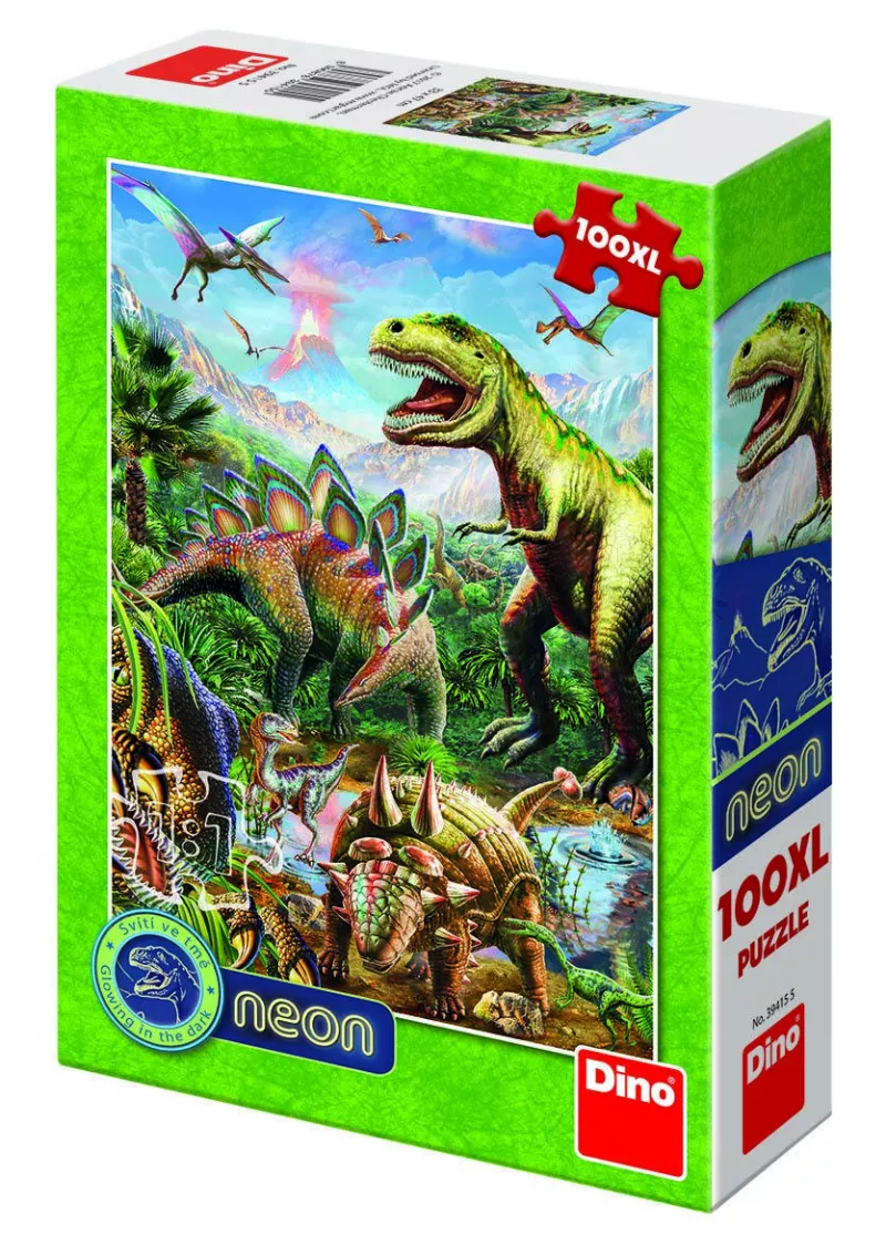 Puzzle XL - Lumea dinozaurilor neon (100 piese) - Dino Toys, [],bestfam.ro