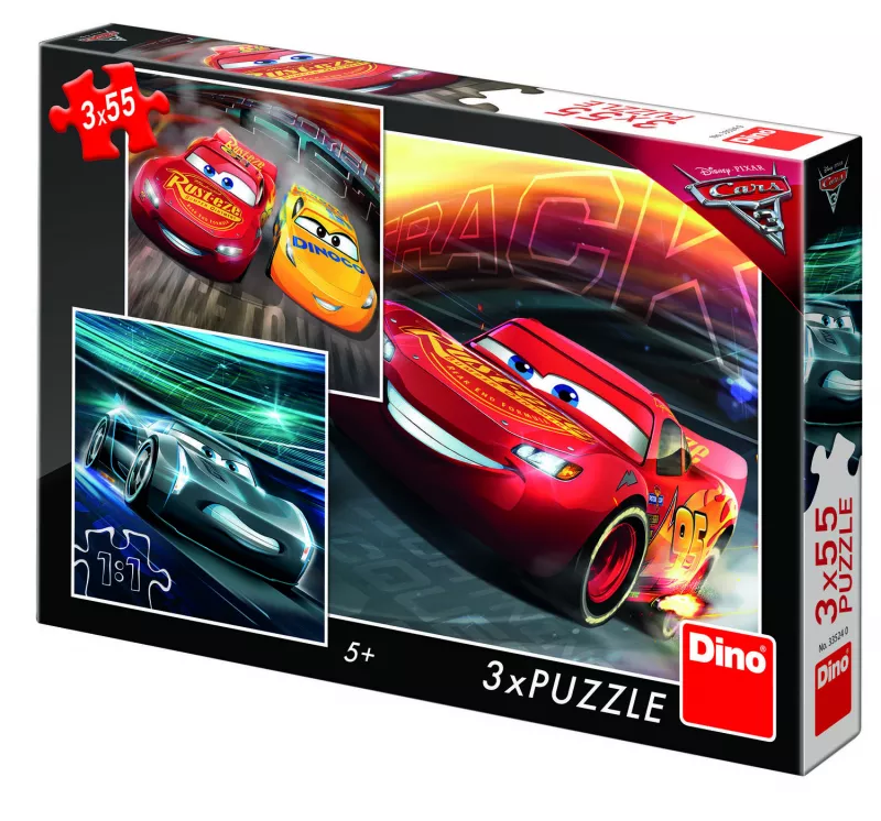 Puzzle 3 in 1 - Cars 3: Cursa cea mare (55 piese) - Dino Toys, [],bestfam.ro