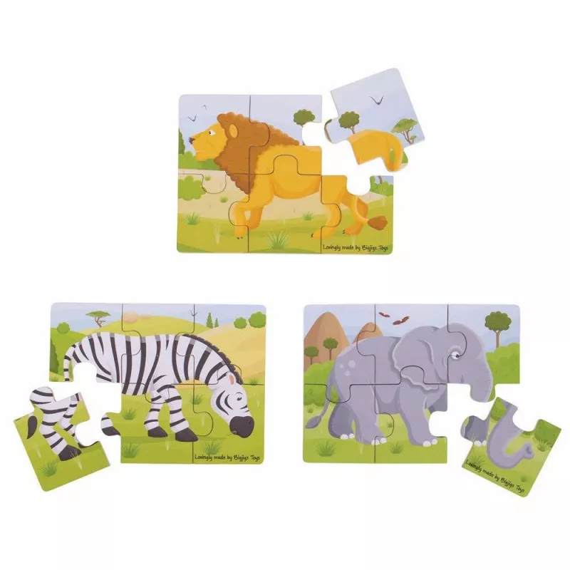 Set 3 puzzle din lemn - Jungla Vesela - BigJins, [],bestfam.ro