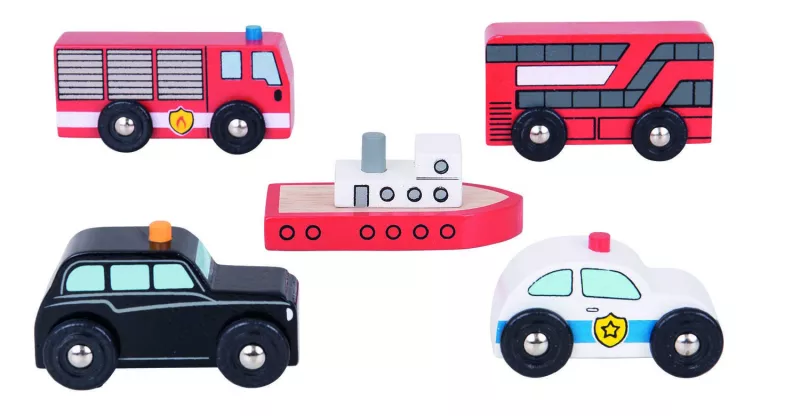 Set 5 vehicule din lemn - BigJigs, [],bestfam.ro