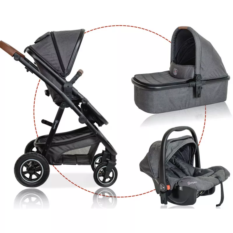 BabyGo - Carucior 3 in 1 Simplex, Grey Melange, [],bestfam.ro