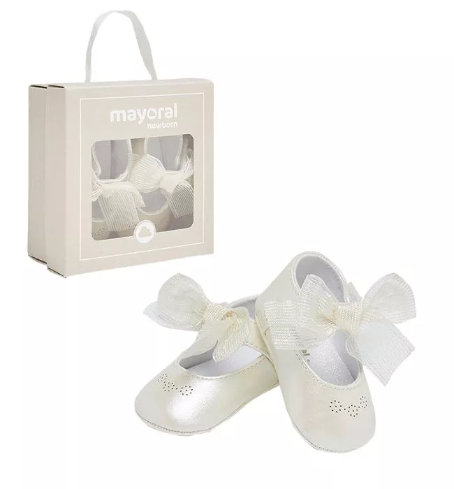 Balerini perforatii cu funda - Bej - Mayoral 19, [],bestfam.ro