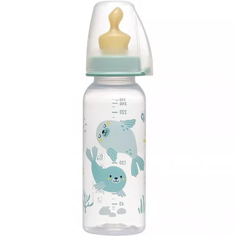 Biberon Family PP cu tetina anti-colici din latex natural, 250 ml, de la 6 luni, debit mediu (M), nip 35007, [],bestfam.ro