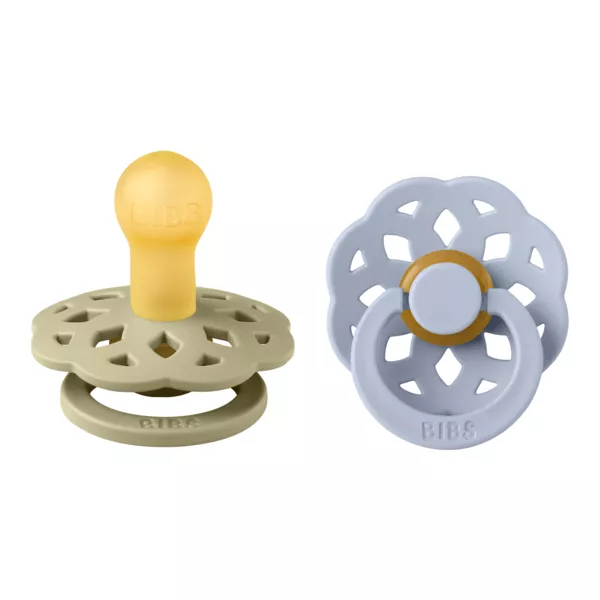 BIBS - Set 2 suzete Boheme Latex, tetina rotunda, 0 luni +-Khaki/Dusty Blue, [],bestfam.ro