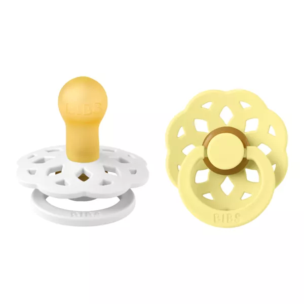 BIBS - Set 2 suzete Boheme Latex, tetina rotunda, 0 luni +-White/Sunshine, [],bestfam.ro