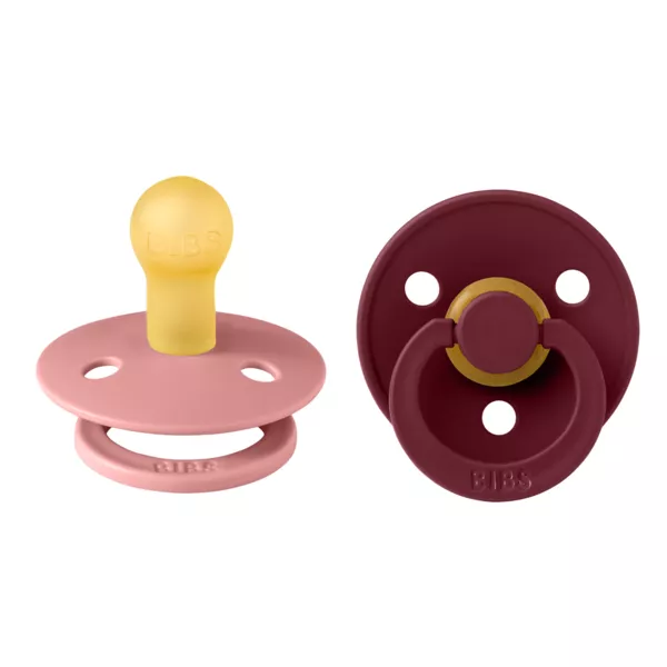 BIBS - Set 2 suzete Colour Latex, tetina rotunda, 0 luni +-Dusty Pink/Elderberry, [],bestfam.ro