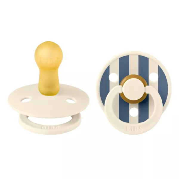 BIBS - Set 2 suzete Colour Studio Collection Stripe Latex, tetina rotunda, 6 luni+-Ivory/Steel Blue, [],bestfam.ro