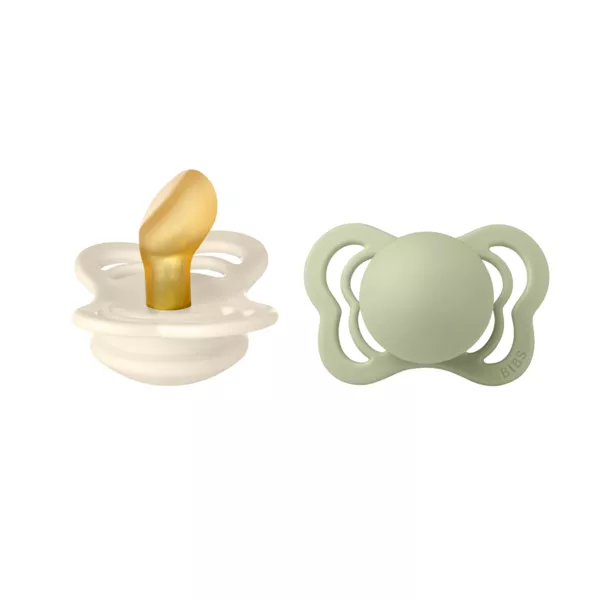 BIBS - Set 2 suzete Couture Latex, tetina anatomica, 0 luni +-Ivory/Sage, [],bestfam.ro