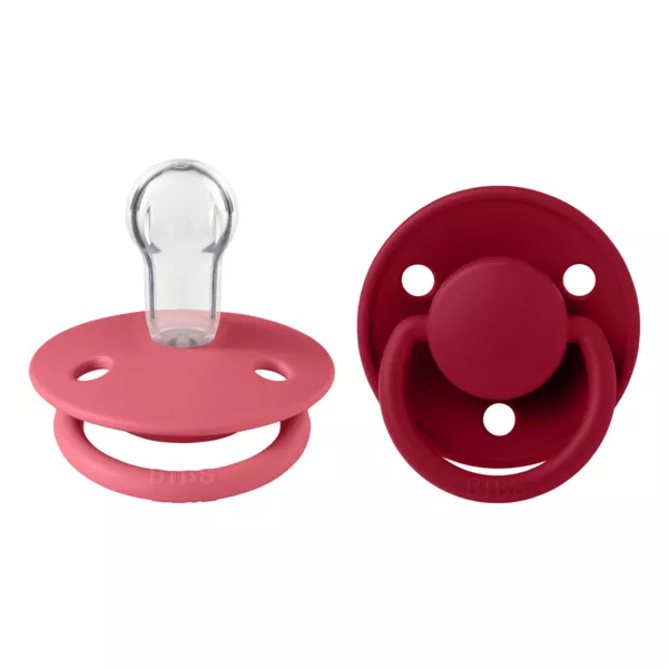BIBS - Set 2 suzete De Lux Silicon, tetina rotunda, marime universala-Coral/Ruby, [],bestfam.ro