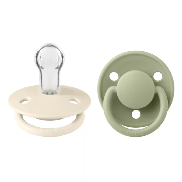 BIBS - Set 2 suzete De Lux Silicon, tetina rotunda, marime universala-Ivory/Sage, [],bestfam.ro