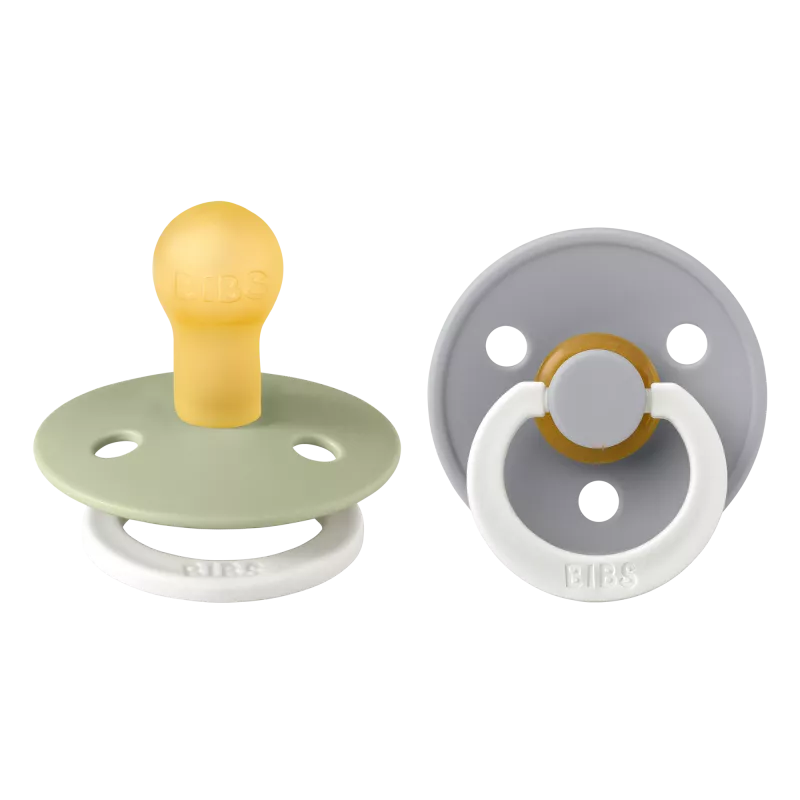 BIBS - Set 2 suzete fosforescente Colour Glow Latex, tetina rotunda, 0 luni +-Sage/Cloud, [],bestfam.ro
