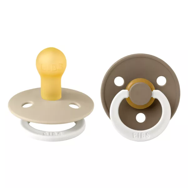BIBS - Set 2 suzete fosforescente Colour Glow Latex, tetina rotunda, 0 luni +-Vanilla/Dark Oak, [],bestfam.ro