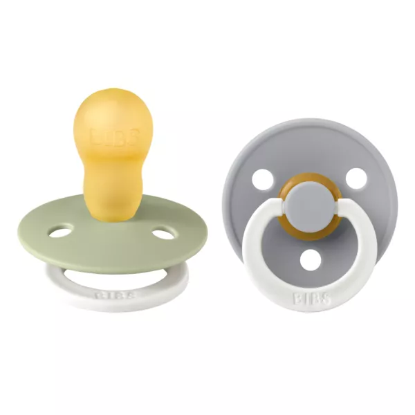 BIBS - Set 2 suzete fosforescente Colour Glow Latex, tetina rotunda, 18 luni +-Sage/Cloud, [],bestfam.ro