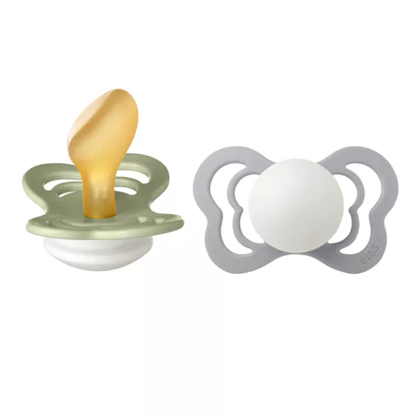BIBS - Set 2 suzete Fosforescente Couture Glow Latex, tetina anatomica, 6 luni +-Sage/Cloud, [],bestfam.ro