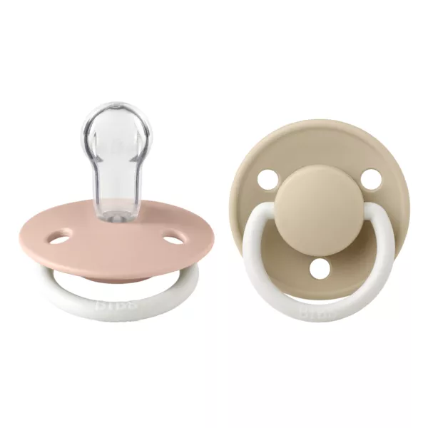 BIBS - Set 2 suzete Fosforescente  De Lux GLOW Silicon, tetina rotunda, marime universala-Blush/Vanilla, [],bestfam.ro