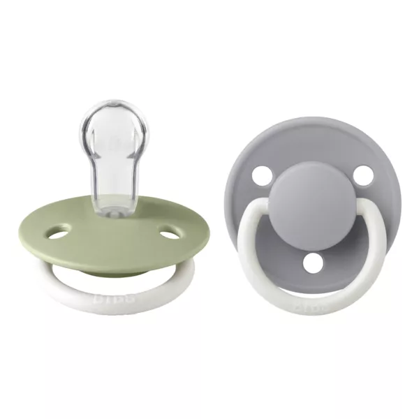 BIBS - Set 2 suzete Fosforescente De Lux GLOW Silicon, tetina rotunda, marime universala-Sage/Cloud, [],bestfam.ro