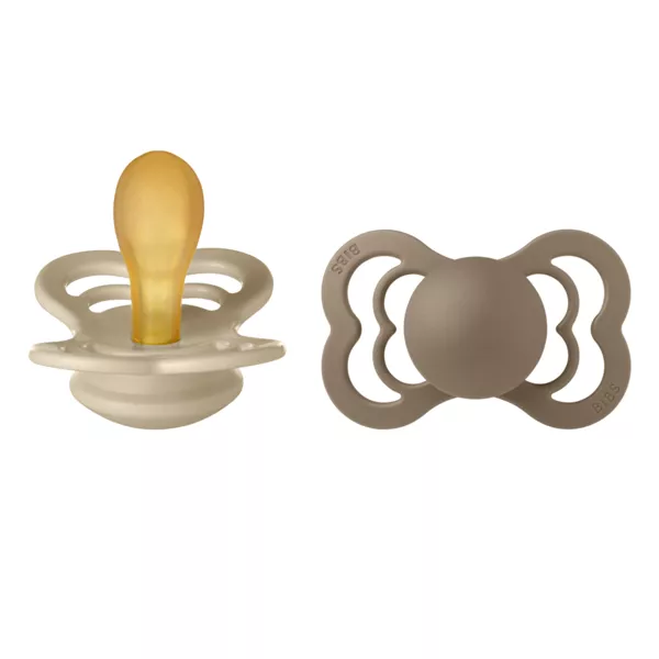 BIBS - Set 2 suzete Supreme Latex, tetina simetrica, 6 luni +-Vanilla/Dark Oak, [],bestfam.ro