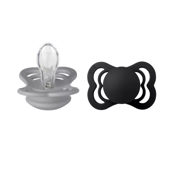 BIBS - Set 2 suzete Supreme Silicon, tetina simetrica, 0 luni +-Cloud/Black, [],bestfam.ro