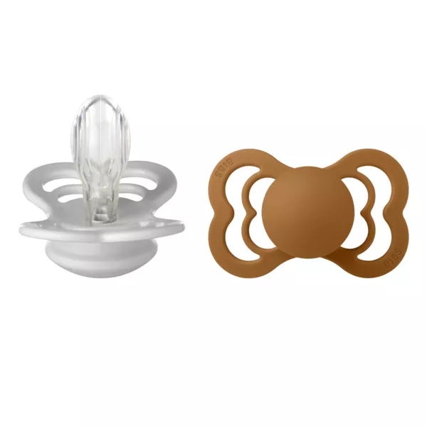 BIBS - Set 2 suzete Supreme Silicon, tetina simetrica, 6 luni +-Haze/Caramel, [],bestfam.ro