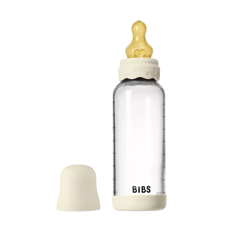 BIBS - Set complet biberon Boheme din sticla anticolici cu tetina din latex, flux mediu, 240 ml, Ivory, [],bestfam.ro