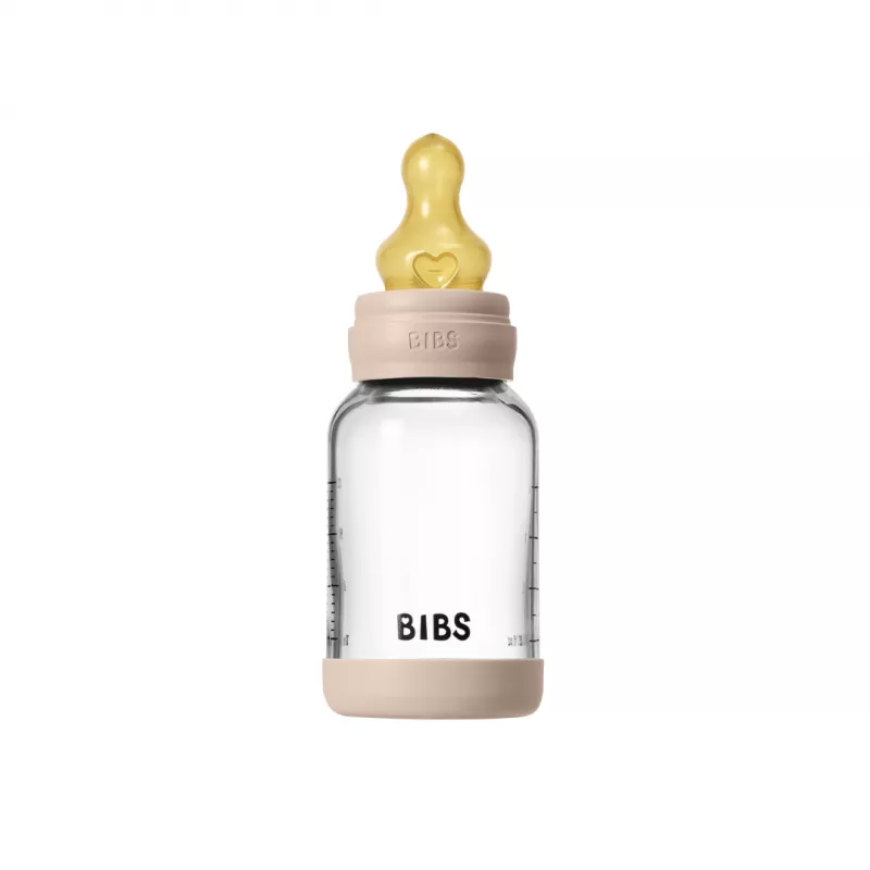 BIBS - Set complet biberon din sticla anticolici cu tetina din latex, flux lent, 120 ml, Blush, [],bestfam.ro