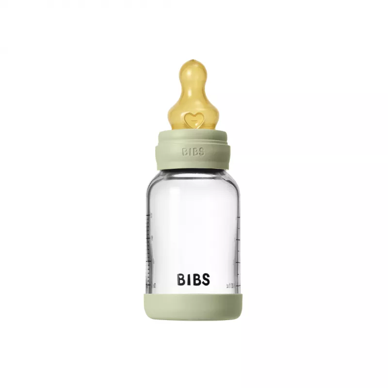 BIBS - Set complet biberon din sticla anticolici cu tetina din latex, flux lent, 120 ml, Sage, [],bestfam.ro