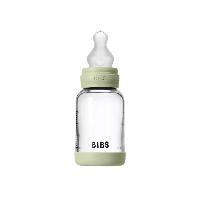 BIBS - Set complet biberon din sticla anticolici cu tetina din silicon flux lent, 120 ml, Sage, [],bestfam.ro