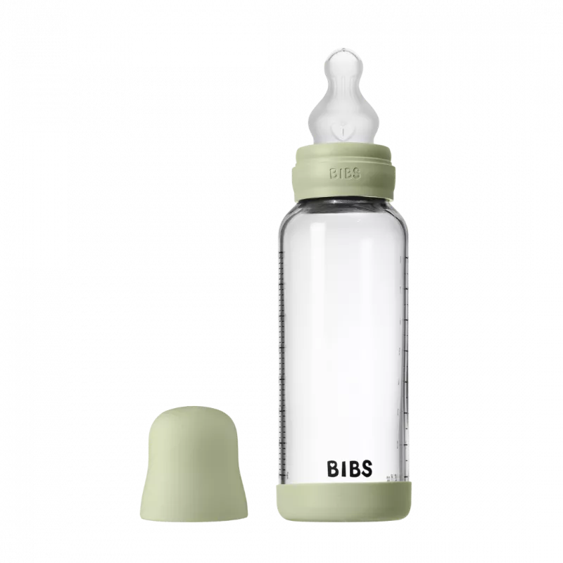 BIBS - Set complet biberon din sticla anticolici cu tetina din silicon, flux mediu, 240 ml, Sage, [],bestfam.ro