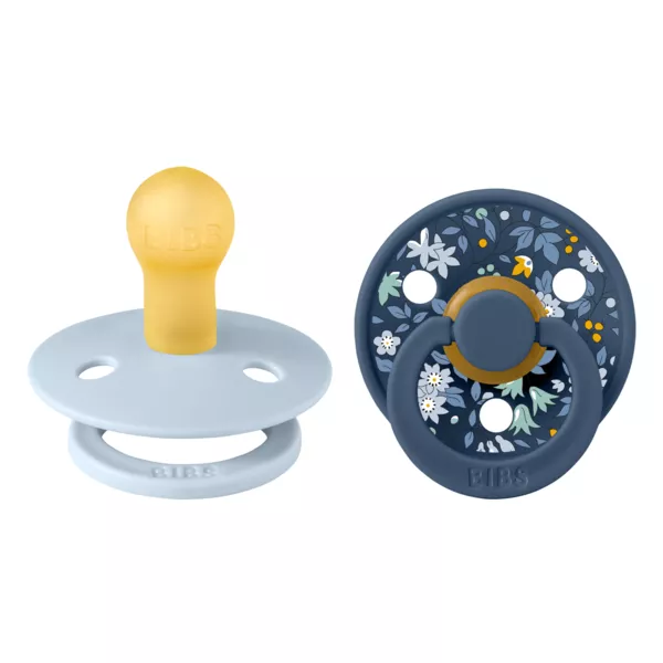 BIBS x LIBERTY - Set 2 suzete Colour Chamomile Lawn Latex, tetina rotunda, 0 luni+-Baby Blue/Steel Blue, [],bestfam.ro