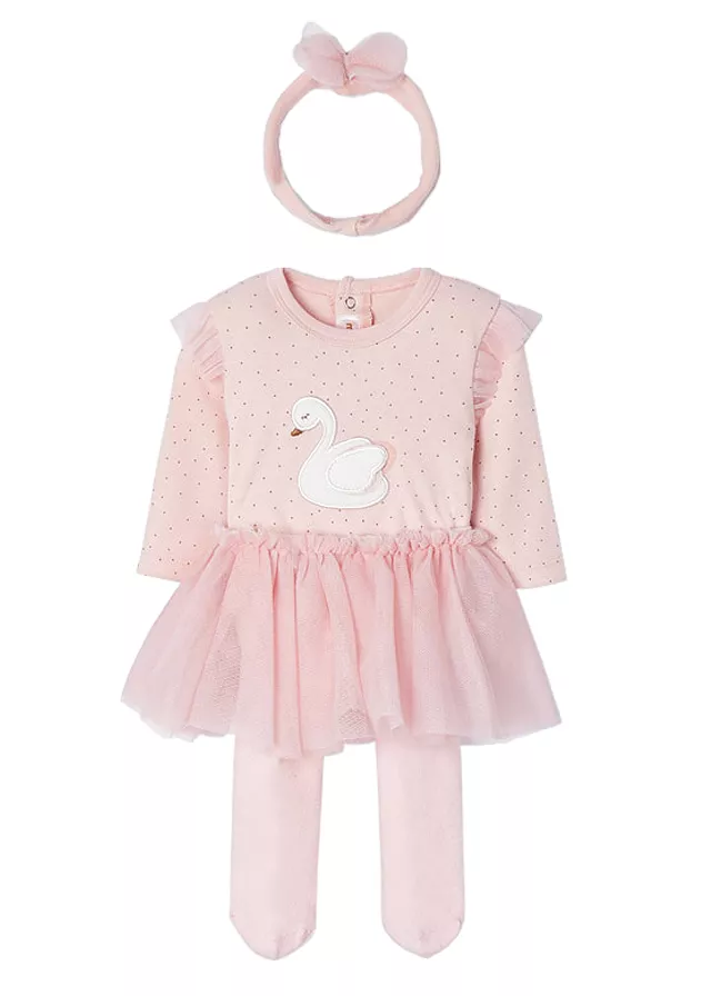 Body cu maneca lunga + fustita tul si ciorapi + bentita - Roz - Mayoral  4-6 luni, [],bestfam.ro