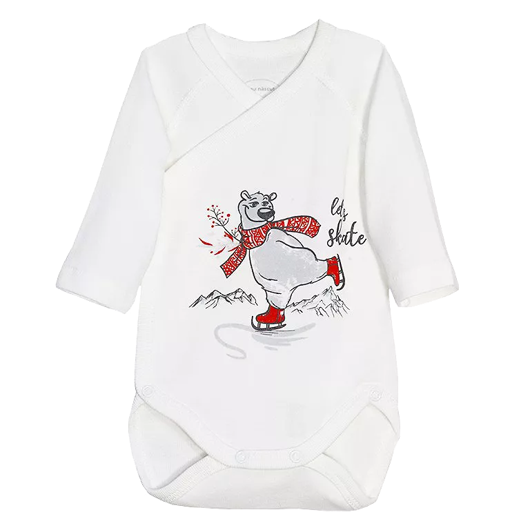 Body cu maneca lunga - Urs patine 3 luni, [],bestfam.ro