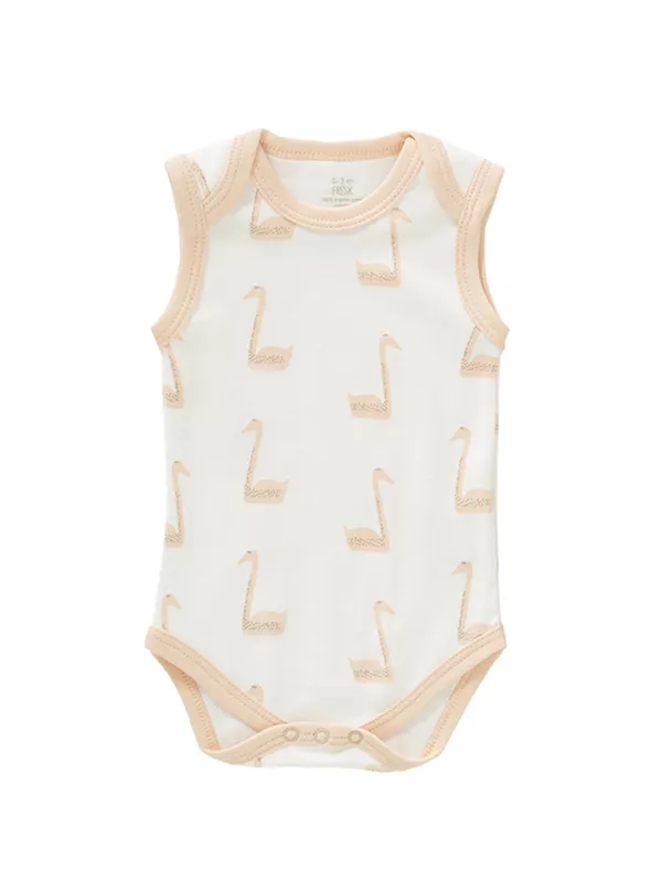 Body fără mâneci, din bumbac organic, model Swan peach, 3-6 luni, [],bestfam.ro