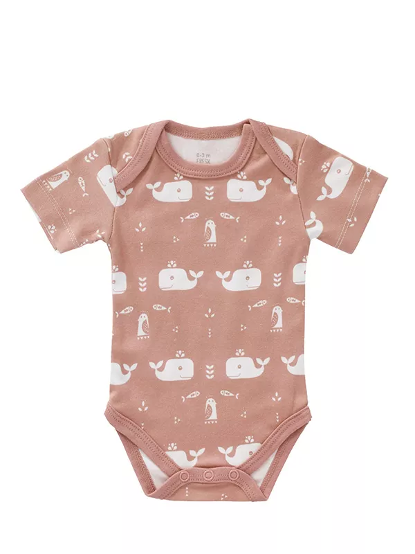 Body mânecă scurtă 6-12 luni, din bumbac organic, model Whale rose, [],bestfam.ro
