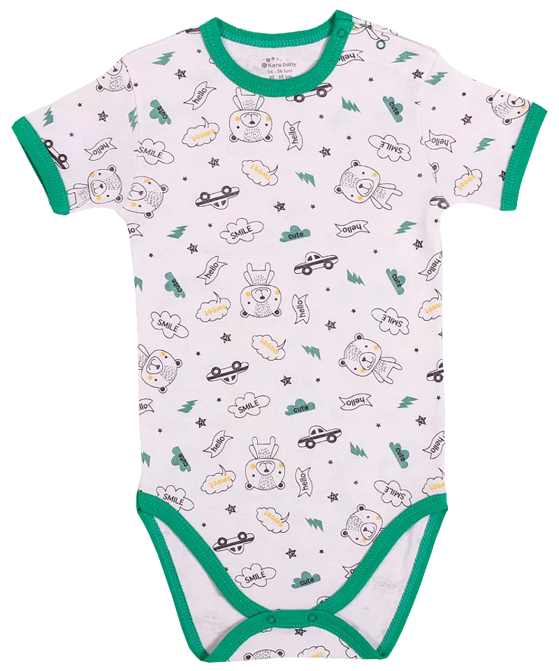 Body maneca scurta - Ursuleti - Verde - Kara Baby  12-18 luni (80-86cm), [],bestfam.ro