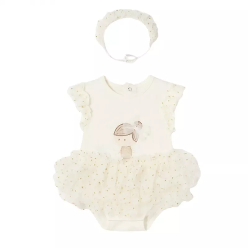 Body tutu din bumbac sustenabil Off-white cu bentita pentru nou-nascut - Mayoral , [],bestfam.ro